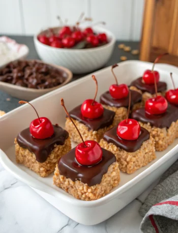 Easy Chocolate Covered Cherry Rice Krispies Treats