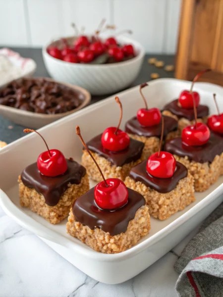 Easy Chocolate Covered Cherry Rice Krispies Treats