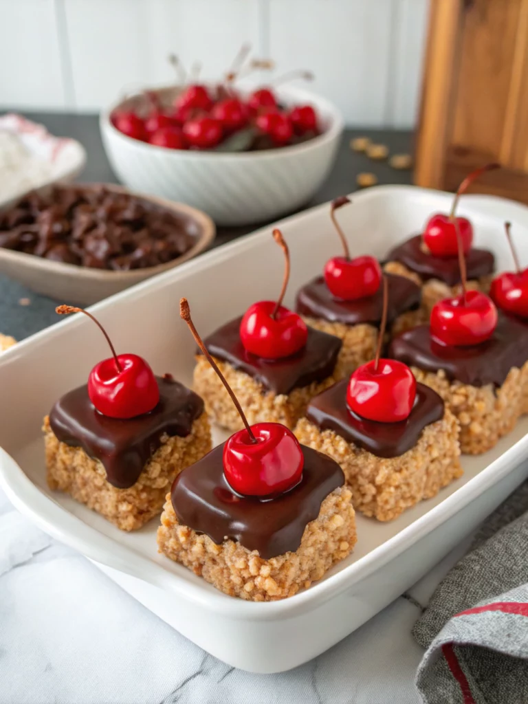 Easy Chocolate Covered Cherry Rice Krispies Treats