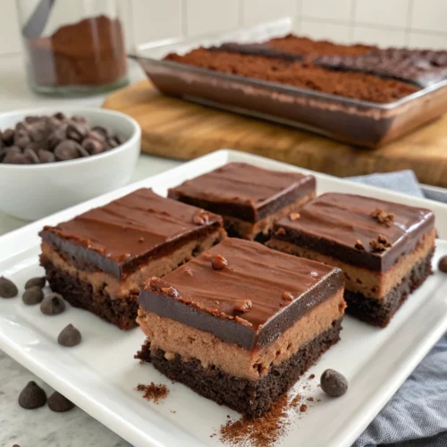 Easy No-Bake Triple Chocolate Cheesecake Bars