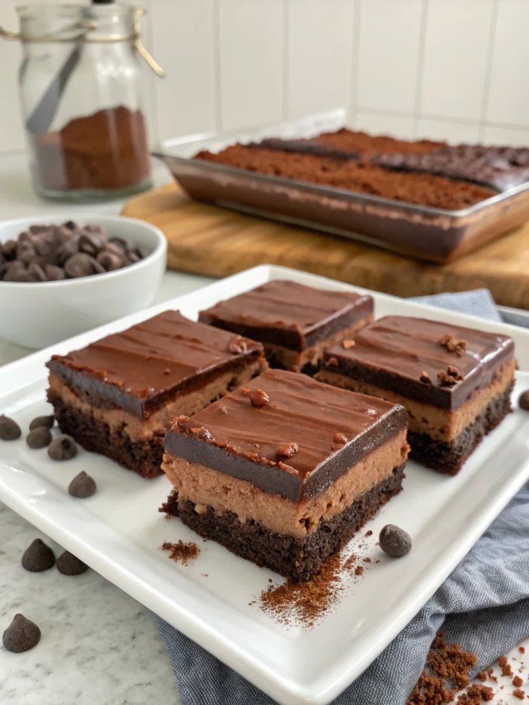 Easy No-Bake Triple Chocolate Cheesecake Bars