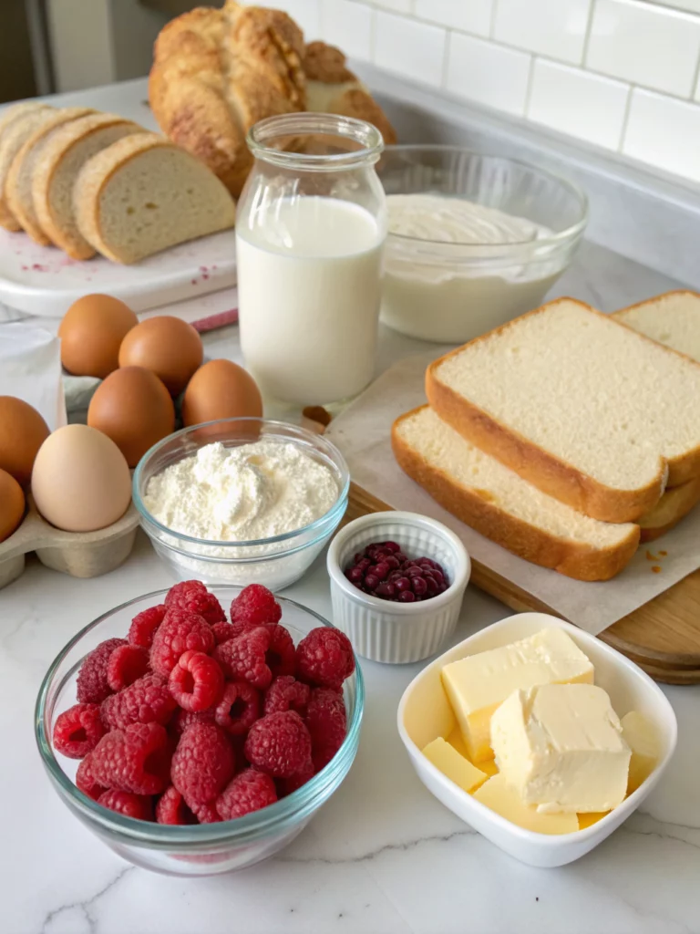 Raspberry Cheesecake French Toast Bakeingredients