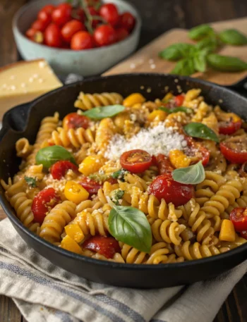 Easy Roasted Corn Rotini Skillet